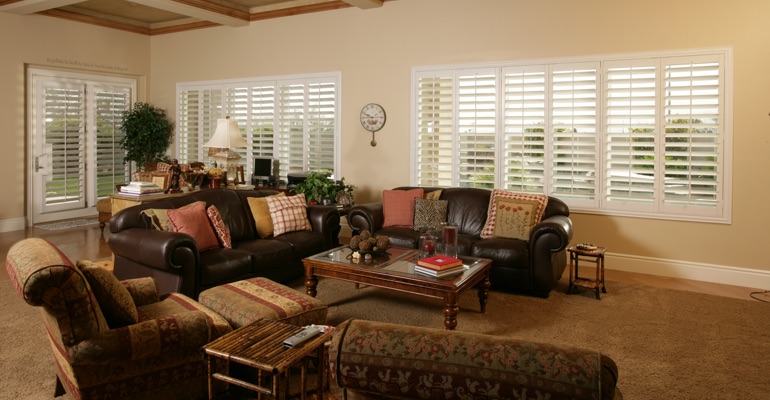 Virginia Beach family room with polywood shutters.